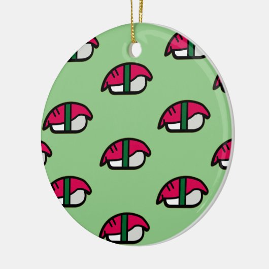 Cartoon Kawaii Sushi, visrijst en zeewier keramiek Keramisch Ornament (Links)