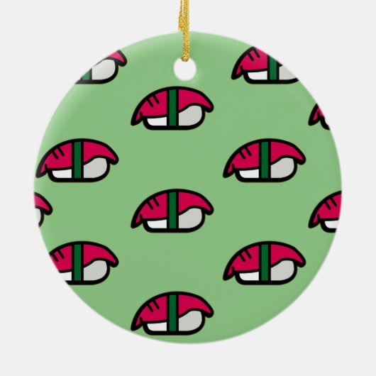 Cartoon Kawaii Sushi, visrijst en zeewier keramiek Keramisch Ornament (Achterkant)