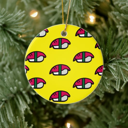 Cartoon Kawaii Sushi, visrijst en zeewier keramiek Keramisch Ornament (Boom)