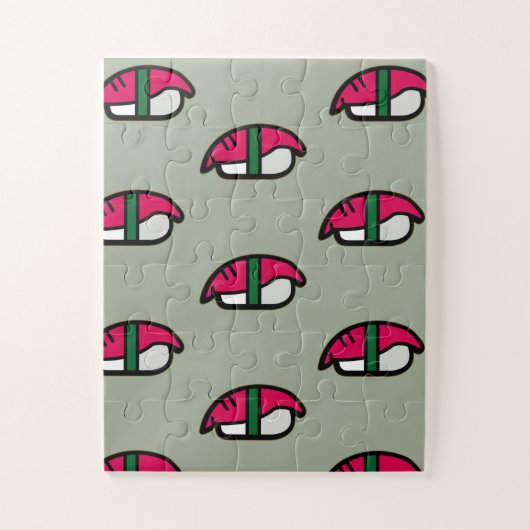 Cartoon Kawaii Sushi, visrijst en zeewier Legpuzzel (Verticaal)