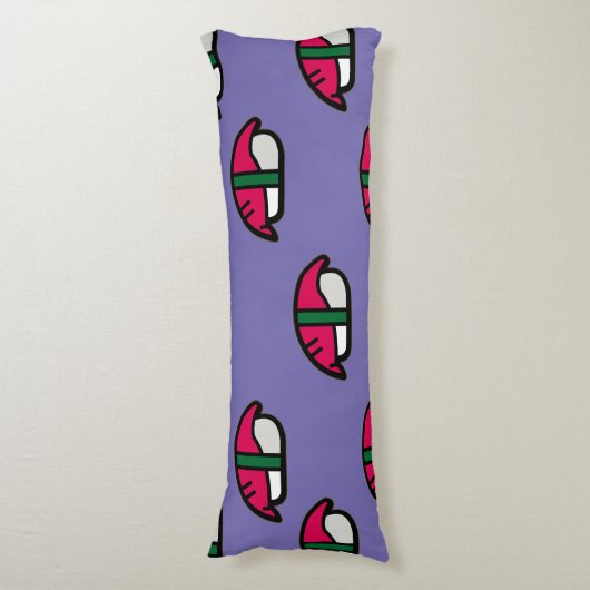 Cartoon Kawaii Sushi, visrijst en zeewier Lichaamskussen (Voorkant Verticaal)