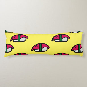 Cartoon Kawaii Sushi, visrijst en zeewier Lichaamskussen