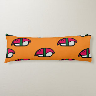 Cartoon Kawaii Sushi, visrijst en zeewier Lichaamskussen