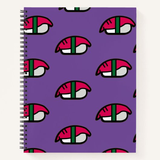 Cartoon Kawaii Sushi, Visrijst en zeewier Notitieb Notitieboek (Voorkant)