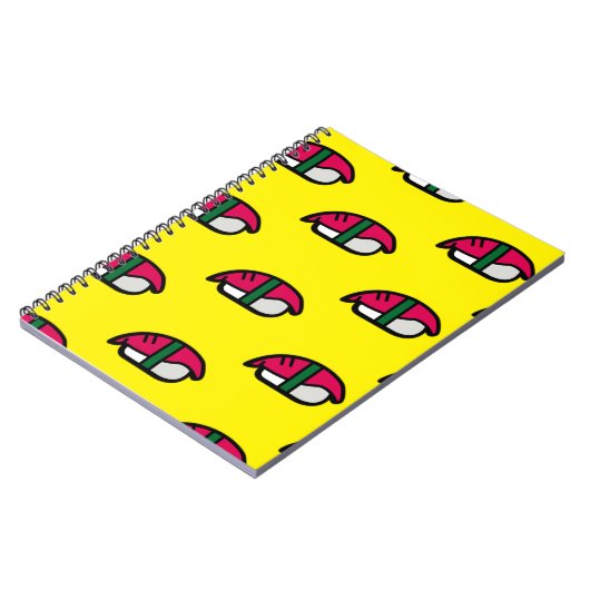 Cartoon Kawaii Sushi, Visrijst en zeewier Notitieb Notitieboek (Linkerzijde)