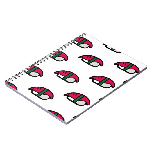 Cartoon Kawaii Sushi, visrijst en zeewier Notitieboek (Linkerzijde)