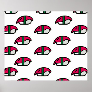 Cartoon Kawaii Sushi, visrijst en zeewier Poster