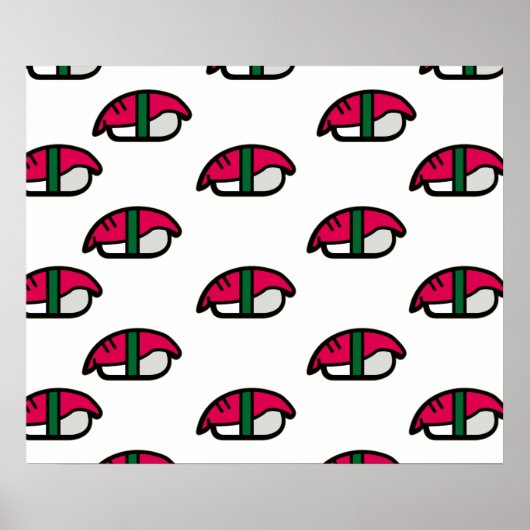 Cartoon Kawaii Sushi, visrijst en zeewier Poster (Voorkant)