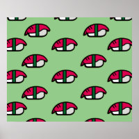Cartoon Kawaii Sushi, Visrijst en zeewier Poster