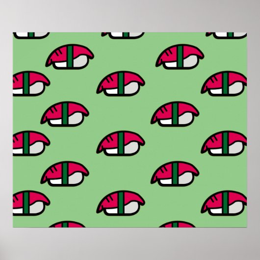 Cartoon Kawaii Sushi, Visrijst en zeewier Poster (Voorkant)