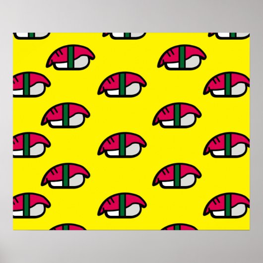 Cartoon Kawaii Sushi, Visrijst en zeewier Poster (Voorkant)