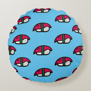Cartoon Kawaii Sushi, visrijst en zeewier Rond Kussen