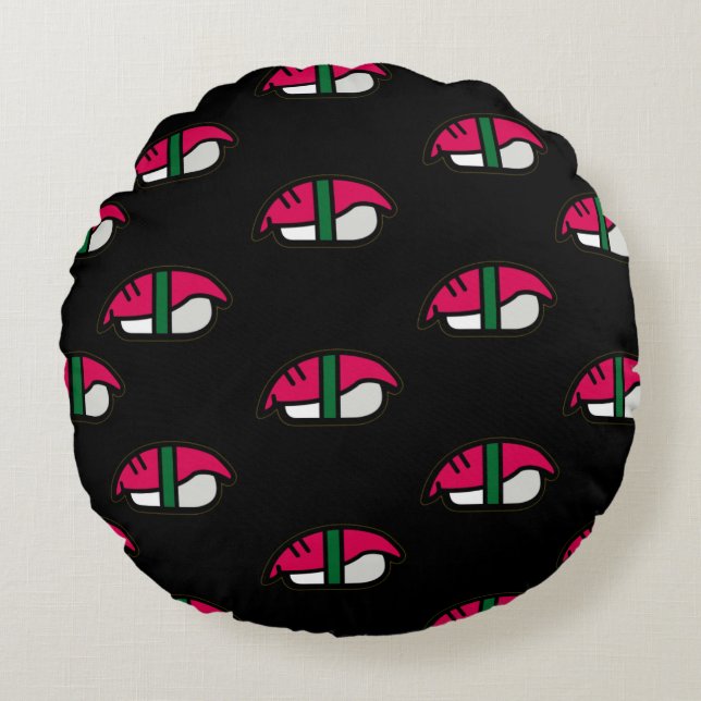 Cartoon Kawaii Sushi, visrijst en zeewier Rond Kussen (Voorkant)