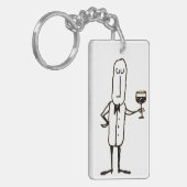 Cartoon Kelner Man met Wijnglas Sleutelhanger (Voorkant Links)