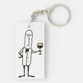 Cartoon Kelner Man met Wijnglas Sleutelhanger (achterkant)