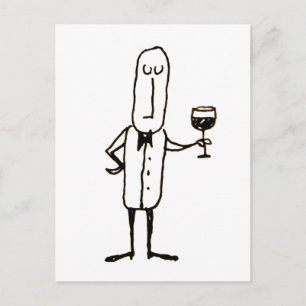Cartoon kelner ventje met wijn glas briefkaart