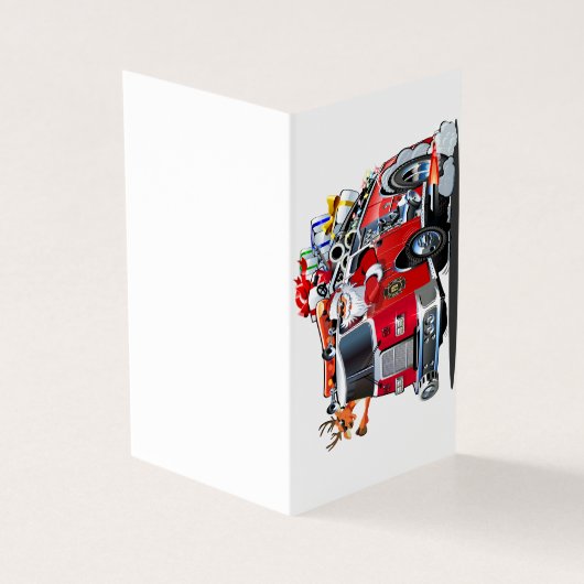 Cartoon Kerst brandwagen Kaart (Buitenkant)