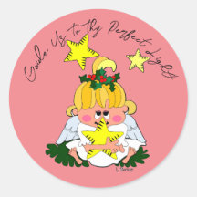 Cartoon Kerst Engel Holding Star Sticker