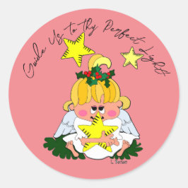Cartoon Kerst Engel Holding Star Sticker