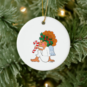 Cartoon Kerst Engel met Candy Cane Ornament