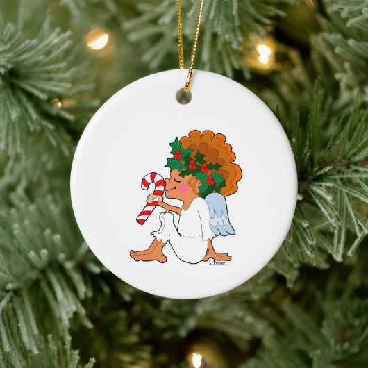 Cartoon Kerst Engel met Candy Cane Ornament (Boom)