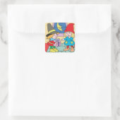 Cartoon kerst kabouters en cadeau vierkante sticker (Tas)