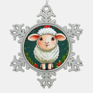 Cartoon kerst schaap tin sneeuwvlok ornament