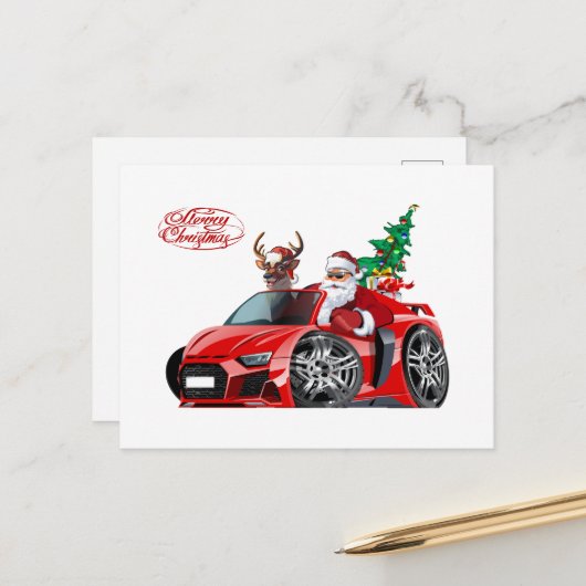 Cartoon kerst wenskaart briefkaart (Voorkant / Achterkant in situ)