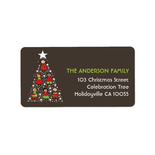 Cartoon kerstboom Kinder vakantieadres Etiket (Voorkant)