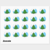 Cartoon kerstboom ronde sticker (Vel)