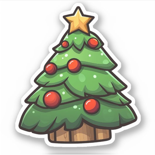 Cartoon kerstboom sticker (Voorkant)