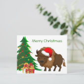 Cartoon kerstbuffalo feestdagenkaart (Staand voorkant)