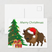 Cartoon kerstbuffalo feestdagenkaart (Voorkant / Achterkant)