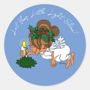 Cartoon kerstengel met kaars Sticker
