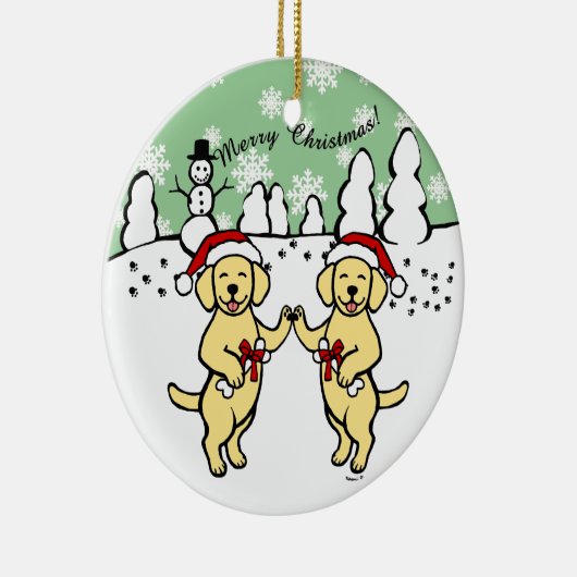 Cartoon kerstgeel labradors keramisch ornament (Rechts)