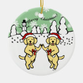 Cartoon kerstgeel labradors keramisch ornament (Voorkant)