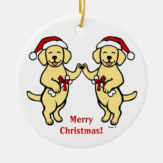 Cartoon kerstgeel labradors keramisch ornament (Voorkant)