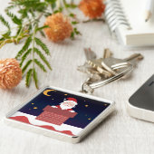 Cartoon kerstman die 's avonds naar de stad komt sleutelhanger (Zijkant)