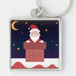 Cartoon kerstman die 's avonds naar de stad komt sleutelhanger