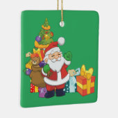 Cartoon Kerstman met kerstboom en Cadeaus Keramisch Ornament (Rechts)