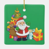 Cartoon Kerstman met kerstboom en Cadeaus Keramisch Ornament (Achterkant)