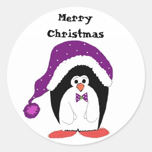Cartoon Kerstmis Penguin Ronde Sticker (Voorkant)