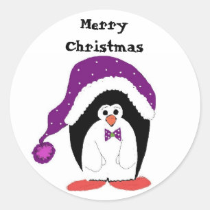 Cartoon Kerstmis Penguin Ronde Sticker