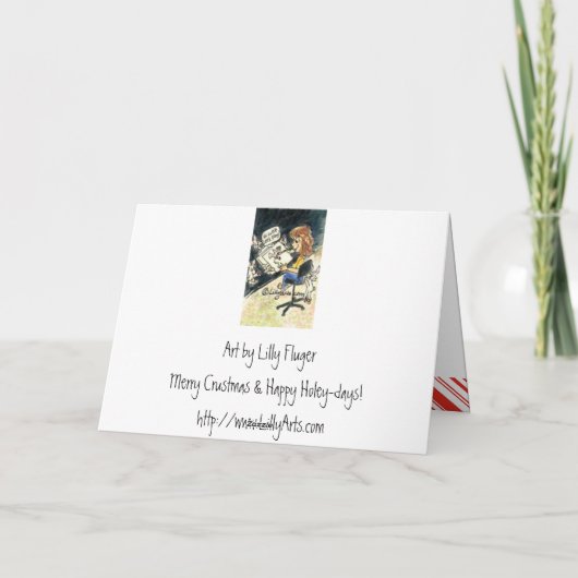 Cartoon Kerstmis Pizza en Donut Feestdagen Kaart (Achterkant)