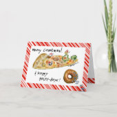 Cartoon Kerstmis Pizza en Donut Feestdagen Kaart (Voorkant)