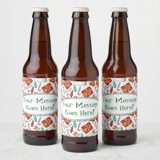 Cartoon kerstpatroon bier etiket (Flessen)
