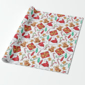 Cartoon kerstpatroon cadeaupapier (Uitgerold)