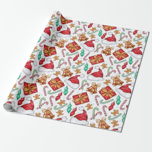 Cartoon kerstpatroon cadeaupapier (Uitgerold)