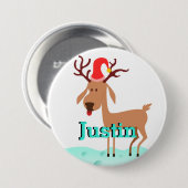 Cartoon kerstrenrenrendierlabel ronde button 7,6 cm (Voorkant /achterkant)