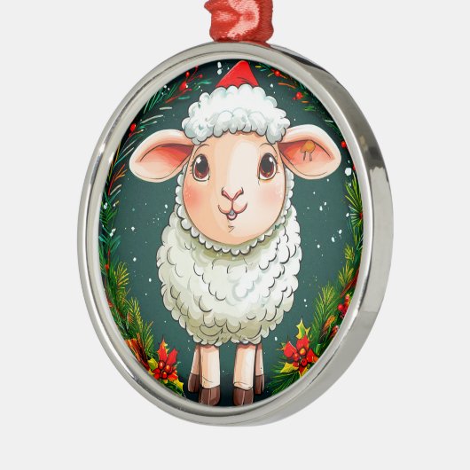 Cartoon kerstschaap metalen ornament (Links)